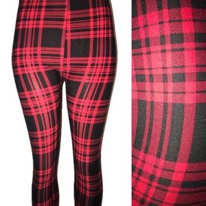 Super Soft Leggings Black & Red Fall Plaid Design